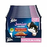 Purina Felix Le Ghiottonerie Cibo Umido per Gatti Junior con Manzo e Pollo, 48 buste da 85g
