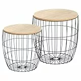 Ribelli Tavolino appoggio Legno tavolino Cestino Contenitore tavolino da Salotto, Tavolo in Metallo, Tavolino Decorativo, Set di 2 pezzi