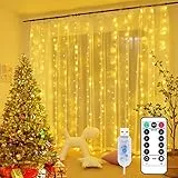 VANDABAO Tenda Luminosa Natale Interno - 3x3m 300 LED Tenda Luminosa Esterno Impermeabile Luci per Tende con Telecomando,8 Modalità, Timer Dimmer per Interno Esterno Natale Matrimonio Giardino