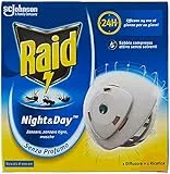 Raid Night & Day Base con Ricarica, Antizanzare e Antimosche con Sabbia Compressa, Confezione da 1 Diffusore e 1 Ricarica, Senza Profumo