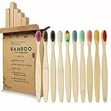 GeekerChip Spazzolino Bamboo[10 Pezzi],100% Senza BPA Vegan Spazzolini Bamboo di Riutilizzabili e Biodegradabile,con Setole di Carbone Morbide e Disegno Ergonomica-10 Colori