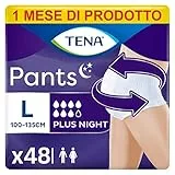 Tena Pants Plus Night, Taglia Large (L), Pacco Scorta Mensile - Mutandine Assorbenti, Elasticizzate e Monouso, per Perdite Urinarie, Unisex, Discrete e Confortevoli, 4 confezioni x 12 pezzi