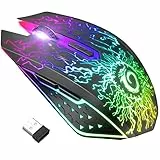 VersionTECH. Mouse gaming wireless ricaricabile Mouse da gioco senza fili,mouse per computer con 7 luci RGB, clic silenzioso,USB 2.4G,DPI a 3 livelli per PC Gamer Laptop Chromebook Mac-Nero