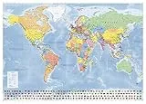 GeoMetro Mappa del mondo di grandi dimensioni in italiano con plastificazione (scrivibile e cancellabile), 140 x 100 cm, nuova edizione