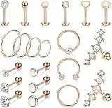 MILACOLATO 21Pcs Piercing Orecchio Cartilagine Orecchini a Cerchio Acciaio Inossidabile Cuore Luna Labret Anelli per Labbra Anelli per Naso CZ Opal Helix Trago Conch Daith Piercing Gioielli oro rosa