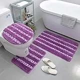 LAOSHIZI Tappetini per Il Bagno Morbido Antiscivolo Tinta Unita Bath Mat 4 Pezzi Set Contour rug igienici Coperchio Coperchio e Vasca da Bagno Mat Viola