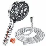 YEAUPE PRO Soffione doccia alta pressione con tubo 1,6M, con anticalcare, risparmio idrico, soffione doccia grande (130 mm) con 6 tipi di getto, cromato