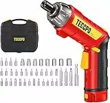 Avvitatore Elettrico, TECCPO 6Nm Cacciavite Elettrico, 9+1 Coppia di Serraggio, 45 Punte, 2000mAh Li-ion 3,6V, 2 Diversi Angolazione a Piegare, Luce LED, Migliore Regalo di DIY