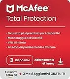 McAfee Total Protection 2023 | Esclusiva Amazon |3 dispositivi| Software antivirus per la sicurezza in Internet | VPN Illimitata | 12 mesi + 3 | Codice d'attivazione via email