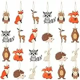 Haooryx 25 ornamenti in legno da appendere a forma di animali del bosco, rustici della foresta, gufi, scoiattoli, procioni, cervi, ciondoli in legno, per feste di compleanno, decorazioni per regali