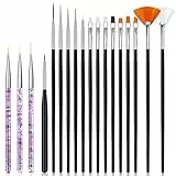 Hanyousheng Pennelli Unghie, 18 Pezzi Brush Nail Painting Brush Pen, Acrilico Gel Pennelloper Unghie, Per Fai Da Te Flower Petal Pennelli Unghie Pittura Drawing Pen(Nero,Viola)