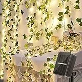 Lucine di edera a energia solare 60LED edera artificiale con lucine 6m, lucine di edera finta a energia solare con 8 modalità per uso interno ed esterno