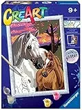 Ravensburger - CreArt Serie D: Cavalli al Tramonto, Kit per Dipingere con i Numeri, Contiene una Tavola Prestampata, Pennello, Colori e Accessori, Gioco Creativo per Bambini 9+ Anni