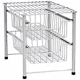 Amazon Basics - Portaoggetti con 2 cestelli scorrevoli, Argento, 42.5 cm x 27.5 cm x 31.2 cm