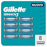 Gillette Mach3 Lamette da Barba, 8 Ricambi (da 3 Lame), Microaletta Protettiva, Ottimo Scorrimento con Striscia Lubrificante, Fino a 15 Rasature con 1 Testina
