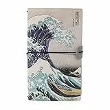 Kokonote: Taccuino da viaggio The Great Wave of Kanagawa | Hokusai Collection: Taccuino pelle sintentica con 2 quaderni, porta tessere e tasca espandibile, 19,6x12cm, ideale come diario di viaggio