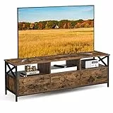 VASAGLE Mobile Tavolino Porta TV fino a 65 Pollici, Lungo 147 cm, 40 x 147 x 50 cm, Soggiorno, Camera da Letto, Struttura in Acciaio, Marrone Vintage e Nero LTV301B01