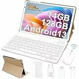 FACETEL 2023 Tablet 10 Pollici Tablet Android 13 con 5G WiFi, Octa-Core 2.0 GHz | 14GB + 128GB TF 1TB | 8000mAh | IPS HD | Doppia Fotocamera | Bluetooth 5.0, Tablet con Tastiera - Oro