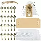 Comius Sharp Sacchetti in Organza, 20 Pezzi Vintage Chiave Apribottiglie + Borsa delle Caramelle + Cartellini Regalo in Carta Kraft + Corda di Juta Naturale per Compleanno, Battesimo, Comunione