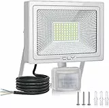 CLY 60W Faretto LED da Esterno con Sensore di Movimento, Faro LED Esterno 5200LM Faretti da Esterno 70 LEDs 6500K Bianca Fredda Luce LED Esterno con sensore IP66 Impermeabile per Garage Giardino