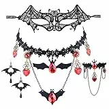 YADOCA Gioielli Gotici Collana Girocollo in Pizzo Nero con Bracciale Pipistrello Orecchini Set Maschera Mascherata Halloween Costume da Vampiro Accessori per Donne Festa Punk