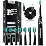 Seago Spazzolino Elettrico Ricaricabile 958 Nero Edizione Speciale,8 Testine, 5 Modalità, Spazzolini Sonico con USB Ricaricabile