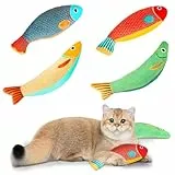 Tydezjl Giocattoli con Erba Gatta di Peluche, 4 Pezzi Cuscini per Gatti con Erba Gatta Giochi Interattivi per Gatti, Pesce Giocattolo da Masticare per Gatti Pulizia Denti Gatto per Tutti i Gatti
