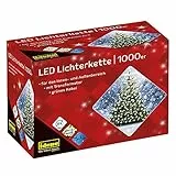 Idena 30188 - Catena luminosa LED con 1000 LED in bianco caldo, con funzione timer 8 ore e trasformatore, lunga circa 25 m, per interni ed esterni, come decorazione per feste, Natale, matrimonio