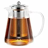 Gvolatee 1300ML Teiera in vetro borosilicato, teiera in vetro borosilicato, teiera in vetro con inserto per colino, teiera con colino, teiera con infusore, infusore per foglie sciolte