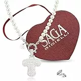 SAGA GIOIELLI® Collana Donna Perle Ciondolo Iniziale Lettera Alfabeto Confezione Regalo Festa Della Mamma (LETTERA T)