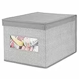 mDesign Scatola portaoggetti impilabile con Finestra Trasparente – Grande Box con Coperchio per l'armadio e Camera da Letto – Cesta per Vestiti con Coperchio in Fibra Sintetica – Grigio