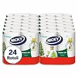 Nicky Happy Life Christmas- Carta a 2 Veli Cucina Natalizia, 24 Rotoli Asciugatutto da 100 Strappi, Apertura Facilitata, 4 decori natalizi diversi, Resistente ed Assorbente, Carta FSC