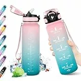 KollyKolla Borraccia 1 Litro, Borraccia Sportiva con Cannuccia, Bottiglia d'acqua Senza BPA, Senza Perdite, Borracce Motivazionale con Marcatori di Tempo per Adulto, Scuola, Sport, Ciclismo, Palestra