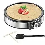 Tiastar Crepiera Elettriche, pancake maker antiaderente, tavolo Roti Maker 1200W domestico, controllo della temperatura, acciaio inossidabile include diffusore di impasto e spatola