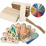 Segnalibro in Legno，Un Set di 60 PCS, Segnalibro Legno，20 Segnalibri in Legno Vuoti，20 Nappe Colorate e 20 Spago per L'artigianato, Decorazioni Fai-da-te, Regali per Feste, Libri