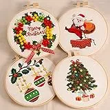 Caydo Il kit di ricamo natalizio include 4 motivi da ricamo, cerchio da ricamo, filo da ricamo, accessori natalizi e istruzioni per principianti, amanti del ricamo