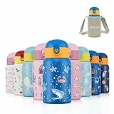Autsel 400 ML Borraccia Bambini Acciaio Inox con cannuccia Bottiglia Termica per Bambini a doppia parete senza BPA Bottiglia Acqua a prova di perdite, Squalo