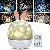 URAQT Luci Notte per Bambini, 360°Rotazione Musicale Luce Notturna Bambini Proiettore, 6 Colori + Telecomando + Timer, USB Ricaricabile Proiettore Stelle Soffitto, Regalo di Compleanno Regalo Neonato