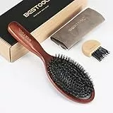 BESTOOL Spazzola per capelli, spazzola con setole di cinghiale al 100% per donne, uomini, bambini, setole naturali morbide per capelli sottili e fini, migliora la struttura dei capelli