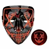 AONAT Maschera di Halloween, Maschera di spurgo a LED, 3 modalità di illuminazione, Horror Maschere Applica a Uomini Donne Carnevale Halloween Cosplay Party-Rosso