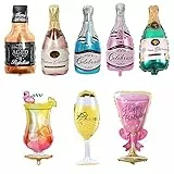 Gxhong Palloncini Champagne,Palloncino in Alluminio,Palloncino Bottiglia Vino,Bicchiere Vino Forma Palloncini,Giganti Gonfiabile Palloncino, per la Decorazione della Festa Nuziale di Compleanno, 8 Pcs