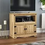 Marchio Amazon - Movian Mobile TV Corona, unità dritta, supporto con ripiano , legno di pino massello, Marrone, W 85 x D 43 x H 78.8 Cm