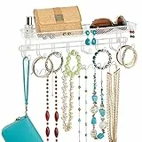 mDesign Portagioie pensile – Perfetto organizer portagioie per alloggiare collane, orecchini, sciarpe e altri accessori – Portaccessori da parete – bianco