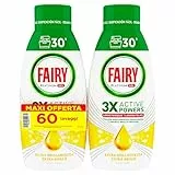 Fairy Detersivo Lavastoviglie Gel Liquido, 60 Lavaggi, Confezione Da 2 Bottiglie, Platinum Limone, Dona Extra Brillantezza, Combina Pulizia E Freschezza