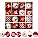 Arbolisse Palline di Natale Bianche e Rosso, 16PCS Decorazioni Albero di Natale, 6cm Palline di Natale Plastica con Gancio, Idee Regalo Natale Decorazioni Natalizie per la Casa(7 Tipi Modelli)