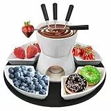 LIMITADA 10 Pezzi Set di Fonduta Cioccolato in Ceramica Fonduta di Candele con 4 Fruttiere, 4 Forchette e Piatto Base Fonduta Formaggio Pentola Riscaldante per Cioccolato Utensili da Cucina - Bianca