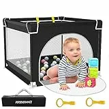 Box per Bambini, Piccolo Box da 90 CM con Morbida rete Traspirante - con Base Antiscivolo - Recinto per Bambini - Interni ed Esterni Centro Attività con Porta di Sicurezza Box Bambini