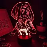 Girl Girl My Hero Academia Ochako Uraraka Lampada notturna 3D RGB LED luci compleanno per manga tavolo decorazione camera da letto per bambini-16 colori con telecomando