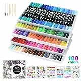 Vicloon Brush Pen Lettering, 100Pcs Pennarelli a Doppia Punta Fine Grossa, Pennarelli per Acquerelli da Pittura, Penne da Colorare ad Acquerello per Calligrafia, Lettering, Schizzi, Journal, Disegnare