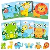 Teklemon Puzzles Legno Bambini, 6 Pezzi Puzzle in Legno di Animali Giochi Montessori Giochi Educativi Legno Giochi Bambini per 1 2 3 4 Anni Regalo Natale Compleanno per Bambino Bambina 1 2 3 4 Anni